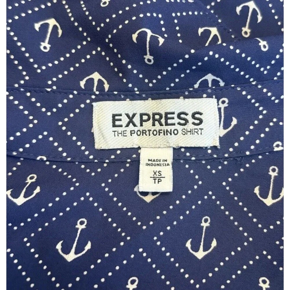 Express Portofino Anchor Nautical Print Shirt Size Xsmall Roll Tab Sleeve